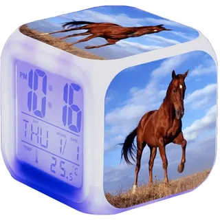 Nicole Knupfer Wecker Pferde Tier Alarm Kinder Beleuchteter LED Night Glowing Wecker mit Licht Aufwachen Geburtstagsgeschenke für Erwachsene (O)