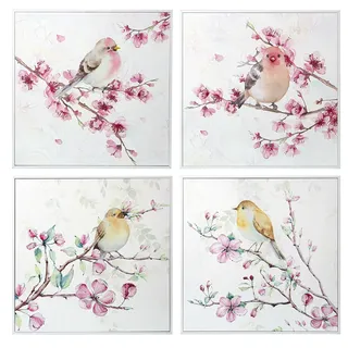 DRW Leinwandbild, Blumen und Vögel, aus Holz, Pastellfarben, 40 x 40 x 3 cm