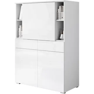 OTTO home Sekretär Paris, Moderner PC-Schrank mit klappbarer Arbeitsfläche (1 St), 2 Schubladen, Push-to-Open und verstellbare Einlegeböden, Breite 90 cm weiß
