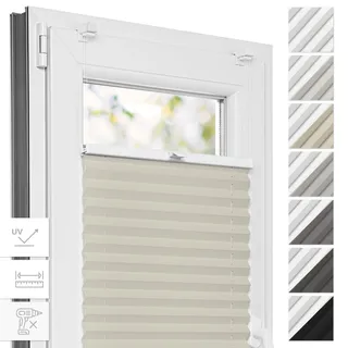 Estika Thermo Plissee ohne Bohren - 80 x 200 cm - Farbe: Cream - Fensterrollos für innen, Plissee Verdunklung, Plissee Blickdicht, Rollos für Fenster ohne Bohren