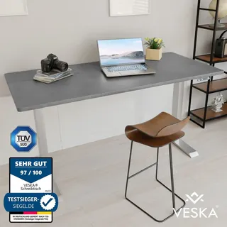veska Höhenverstellbarer Schreibtisch (140 x 70 cm) - Sitz- Stehpult - Bürotisch Elektrisch Höhenverstellbar mit Touchscreen & Stahlfüßen - Silber... - Silber/Dunkelgrau