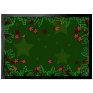 1art1 Weihnachten Grüne Tannenzweige Und Rote Sterne Fußmatte Dekomatte Innenbereich | Design Türmatte 70x50 cm