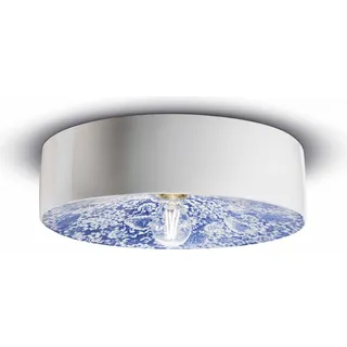 Deckenleuchte Keramik E27 rund Ø 40 cm Weiß Blau Retro Design Keramiklampe - Bunt