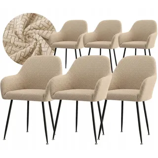6er Set Stuhlhusse - Beige - für Schalenstuhl mit Armlehne - Stretch Bezug Esszimmerstühle - Beige