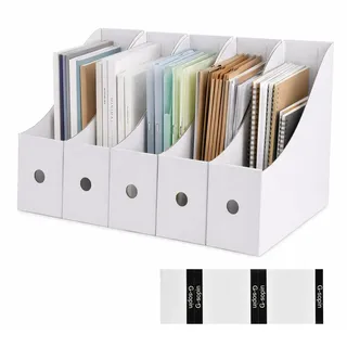 Duronge A4 Zeitschriftenhalter Kraftpapier Weiß, 5 Stück Zeitschriftensammler Aktenhalter Schreibtisch Stehsammler Pappe Schreibtisch Organizer für Datei Ordner Schreibwaren Bürobedarf