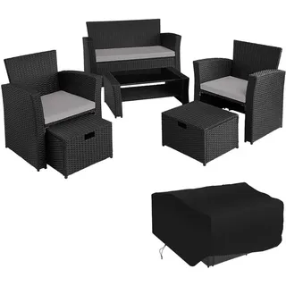 tectake Rattan, Schwarz, Grau, Kunststoff, Rechteckig, Gartenmöbel, Gartenmöbel-Sets