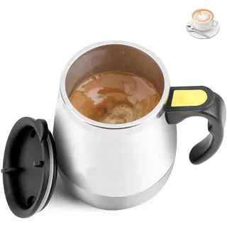 lvifloae Elektrischer selbstmischender Becher aus Edelstahl, wiederaufladbarer automatischer Rührbecher, magnetischer Rührkaffeebecher, weiß (White)
