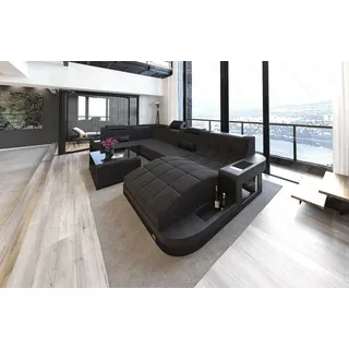 Sofa Dreams Wohnlandschaft Polster Stoffsofa Wave U Form H Strukturstoff Sofa, Couch wahlweise mit Bettfunktion grau|schwarz