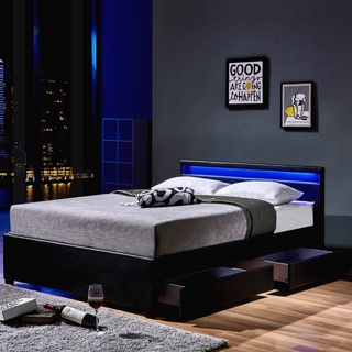 Home Deluxe LED Bett Nube mit Schubladen 180x200 Schwarz