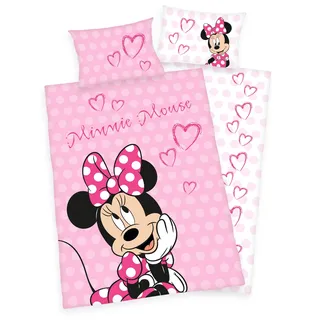 Disneys Minnie Mouse Bettwäsche 40x60 + 100x135cm 100% Baumwolle mit Reißverschluss (100 x 135 cm)