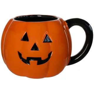 Grinsende Halloween Kürbis Tasse mit schwarzem Henkel 500 ml