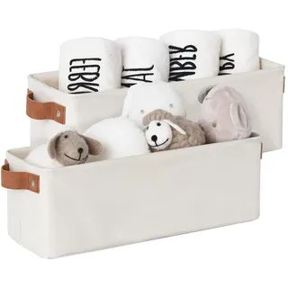 StorageWorks Stoff Aufbewahrungsbox schmal, stabile Ordnungsboxen Kleiderschränke, lange Körbe Aufbewahrung mit Griffen, Badezimmer Organizer, faltbare Stoffkörbe für Regal, beige, 2 Stück