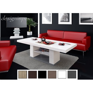 designimpex Couchtisch Design HN-777 Weiß - Grau Hochglanz höhenverstellbar ausziehbar Tisch grau|weiß