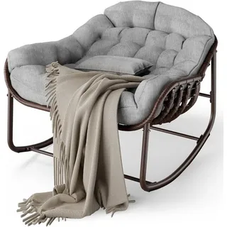 GarveeMore Schaukelstuhl mit Gepolstertem Kissen,Ei-Schaukelstuhl für Wohnzimmer,Garten, Outdoor Patio Überdimensionierter Papasan-Schaukelstuhl,Pflegeleicht grau