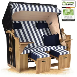 Strandkorb Hanse Strandkorb Strandkorb Ostsee XXL 2,5 Sitzer Volllieger Schwarz Blau, BxTxH: 150x80x160 cm, Ostsee XXL Volllieger, Ostsee 2,5-Sitzer Modell 2025, Stabiles Wacholder mit handgefertigtem Polyrattangeflecht blau