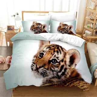 LUYAPOND Bettwäsche 135x200 Kleiner Tiger Bettwäsche Set für Kinder, Schließung Weich Atmungsaktive Mikrofaser Bettbezüge, 1 Bettbezug mit Reißverschluss + 1 Kissenbezug 80x80 cm
