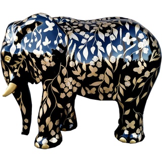 Casa Padrino Skulptur Designer Deko Skulptur Elefant mit Glitzer Look Schwarz / Gold 90 x H. 70 cm - Deko Tierfigur - Wetterbeständige Gartendekofigur - Deko Accessoires