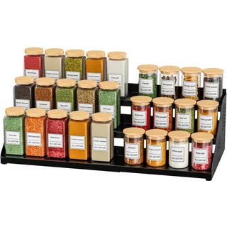 BOIVSHI Breite Ausziehbar Gewürzregal Stehend, Schwarz Küchenregal für Schrank Organisation, Gewürzschrank für die Küche, Ohne Bohren