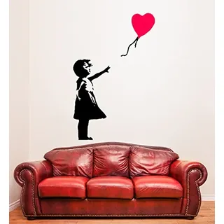 AnOL (68 cm x 100 cm), Vinyl, Banksy-Motiv Mädchen mit Luftballon Herz Herzballon, Graffiti/Street Art Decor Wandtattoo/Wandsticker, entfernbar, Vinyl, personalisierbar, inklusive zufällig Geschenk!