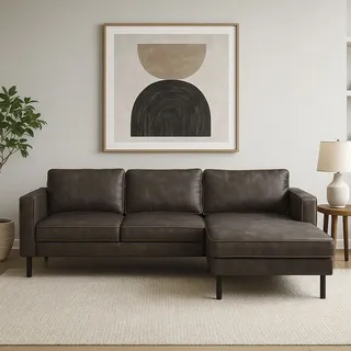 Home Affaire Ecksofa HOME AFFAIRE "Watkins, wahlweise mit Schlaffunktion/Bettkasten, moderne offene Naht", grau (dunkelgrau), B:232cm H:81cm T:161cm, 50% Leder, 40% Polyester, 10% Polyamid;Backing 60% Leder, Sofas, Ecksofa, Recamiere beidseitig montierbar, L-Form, 