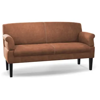 CAVADORE 3-Sitzer Küchensofa Malm, Sitzbank für Küche oder Esszimmer in Lederoptik, Inkl. Armteilverstellung, Federkern und moderner Kontrastnaht, 182 x 97 x 78, Mikrofaser: cognac