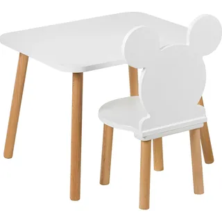 PlayPals Furniture Kindertisch mit Stühl- Kinder Tisch Stuhl Set aus Holz, 50 x 60 cm- natürliche Sitzmöbel für Kinder ab 3,4,5,6,7 Jahre- Kinderstuhl-Set, kindersitzgruppe