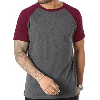 YCHSXAIZ Herren Casual Slim Fit Raglan Kontrast Baumwolle Kurzarm Baseball Jersey Tshirts Color Dunkelgrau-Weinrot Size M - M
