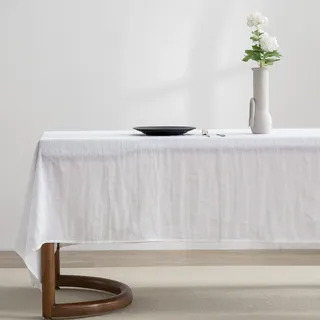 EVERLY Leinen-Tischdecke, 100% Stonewashed French Linen Tischdecken für 1,8 m rechteckige Tische 152,4 x 274,4 cm, waschbare Thanksgiving-Tischdecken, dekorative Halloween-Tischdecke (weiß)