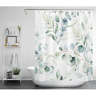 LB Eukalyptusblatt Duschvorhang Antischimmel Wasserdicht Badezimmer Vorhänge Grüne botanische Pflanze 150x180cm Polyester Bad Vorhang mit Haken