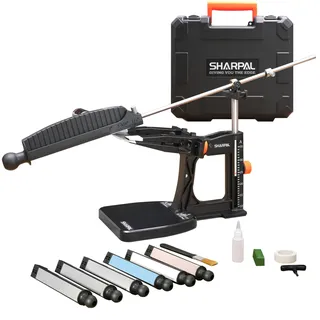 SHARPAL 202H Präzisions-Messerschärfsystem – Einstellbarer Winkel 10–35° Messerschärfer Set mit 7 Schleifsteinen (Diamant 220/325/600/1000, Wasserstein 3000/6000, Leder Abziehriemen) – Mit Geschenkbox