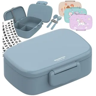 BEARFOOT Lunchbox Brotdose Kinder mit Fächern, leicht & auslaufsicher - blau, Kindergarten und Schule - Mädchen und Jungen, Vesperbox, Snackbox blau