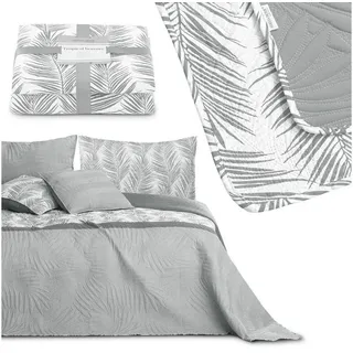 AmeliaHome Tagesdecke Tagesdecke Bettüberwurf Allzweckdecke Wohndecke Steppdecke Tropical grau 220 cm x 240 cm