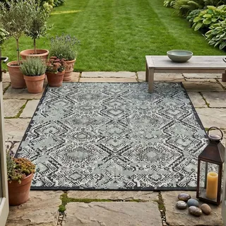 VIMODA In- und Outdoor Teppich Terrassen & Balkon Küche Teppich Rauten Design Schwarz & Grün, Maße:140x200 cm