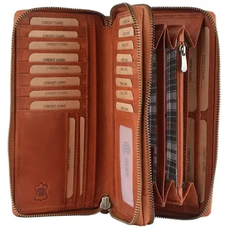 Benthill Damen Geldbörse Echt Leder XXL - Portemonnaie Groß mit RFID Schutz - Echtleder Vintage Damenbörse mit vielen Kartenfächer inkl. Gesche... - Braun