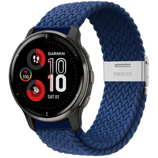 Niboow 20mm Armband für Garmin Venu Sq 2/Venu Sq 2 Music/Venu Sq/Venu Sq Music/Venu 2 Plus/Venu, Nylon Weben Ersatzarmband Armbänder für Garmin Vivoactive 5/Vivoactive 3/Forerunner 245 - Blau