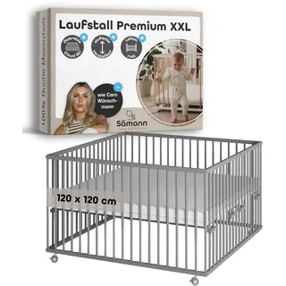 Sämann Laufgitter mit Matratze Cloud Air & Lattenrost | grau | Premium | Gr.: 120x120 cm)