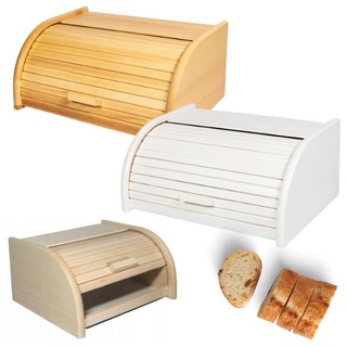 nm_trade Brotkasten Roll-Brotkasten aus Holz Buchen-Holz 40x29x18 cm Natur Weiß, Deckel mit Griff, Rollbarer Deckel beige