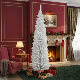Künstlicher, Schmaler Weihnachtsbaum, 210 Cm Hoch, Mit 499 Zweigen Und Abnehmbarem Sockel, Einfach Aufzubauen, Weiß