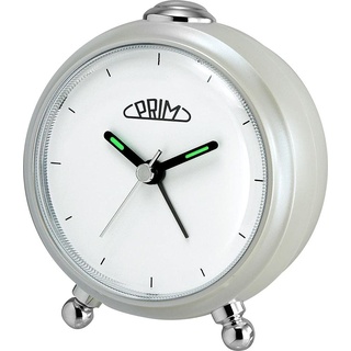 PRIM Modern Silver Alarm Clock - Wecker ohne Ticken (silber und weiß) mit warmem Licht - Minimalistisches Zifferblattdesign Modischer Nachttischwecker - moderne Dekoration (