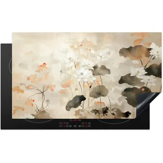 KitchenYeah© Herdabdeckplatte 90x52 cm Einteilig Abdeckplatten Glaskeramikkochfeld Abdeckung Glaskeramikkochfeld Herdplattenabdeckung Induktionsmatte Blumen - Japandi - Wabi sabi
