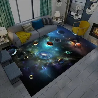 Star Galaxy Teppich, Wohnzimmerteppich Universum Planet Blau Lila Kinderteppich Junge Mädchen Raumdekoration Fußabtreter Badezimmermatte Flur Teppich Spielplatzteppich (Grau,100 x 160 cm)