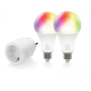 Deltaco Smart Home Starterkit, 2x RGB LED Lampe E27 + 1 Smart Plug