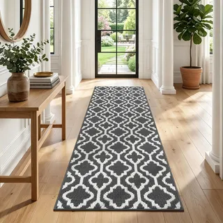 SHACOS Läufer Teppich 50x150 cm Läufer Flur rutschfest Teppichläufer Küchenteppich Waschbar Flur Teppich Läufer für Küche, Eingang, Esszimmer, Dunkelgrau