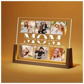 Personalisierte Acryl-fotolampe – 20 X 16,5 Cm – Sockel Aus Natürlichem Walnussholz – Energieeffiziente Led-beleuchtung – Muttertagsgeschenk