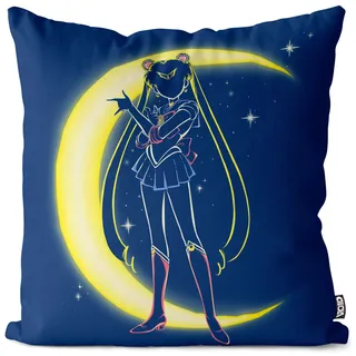 VOID Bunny Mondsichel Kissenbezug Kissenhülle Polyester wasserfest Outdoor Sailor mondstein Luna Manga Anime, Kissen Größe:40 x 40 cm, Kissen Farbe:Blau
