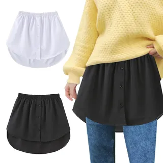 KBRPEY 2 Stück Hemdverlängerung Damen Mini Rock Blusenrock Petticoat Extender Hemd Verlängerung Einstellbarer Layering Top Mini-Unterrock Saum Röckchen Schichtung Gefälschte Röcke - S-XL