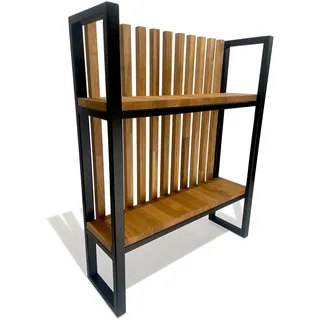 FLEXISTYLE Konsolentisch schwarz Metall Holz Eiche Industrial LOFT Design (60x80x20 Zwei Regale Lamellas)