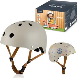 LIONELO Schutzhelm für Kinder Helmet verstellbar 50-56 cm, Kinnschutz, Intertek er Helm für Mädchen und Jungen, Größe S - Beige - Beige