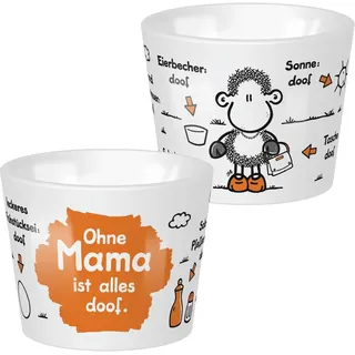 SHEEPWORLD Eierbecher mit Motivdruck "Ohne Mama ist alles doof" | Porzellan, Höhe 4,3 cm, Durchmesser 5,2 cm | lustiges Geschenk, Frühstück, Ostern | 70268