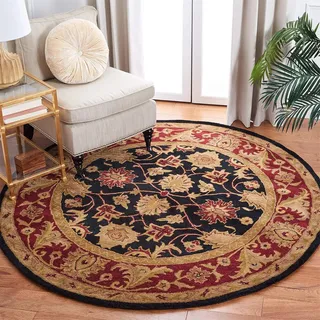 Highdi Teppich Rund 40/60/80/100/120cm Durchmesser Vintage Blumen Teppich Flauschig Weich Teppiche Wohnzimmer rutschfest Runder Teppich Modern für Schlafzimmer Klassiker (Schwarz,100cm)